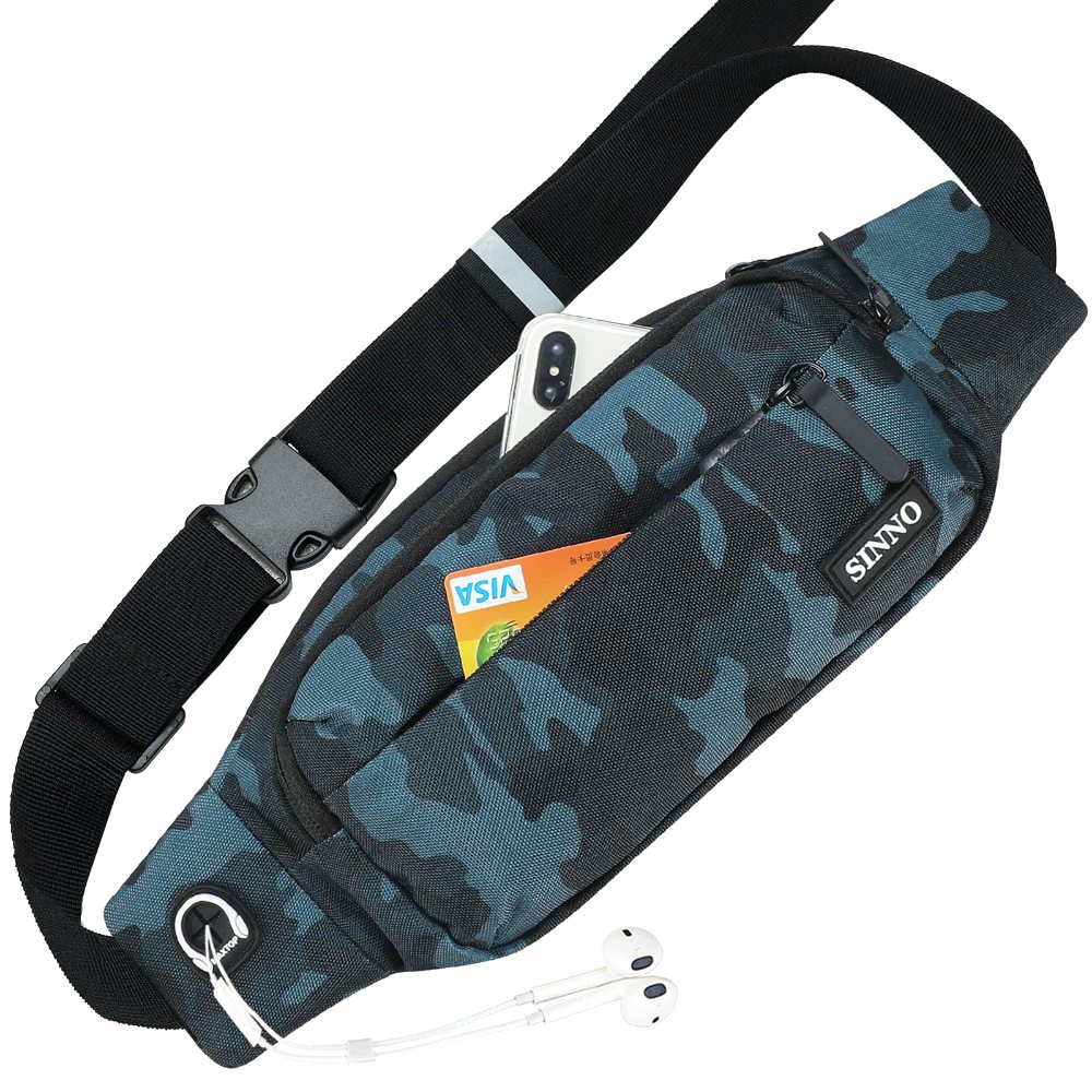 SINNO Large 4-Zip Crossbody Fanny Pack in Camo Black