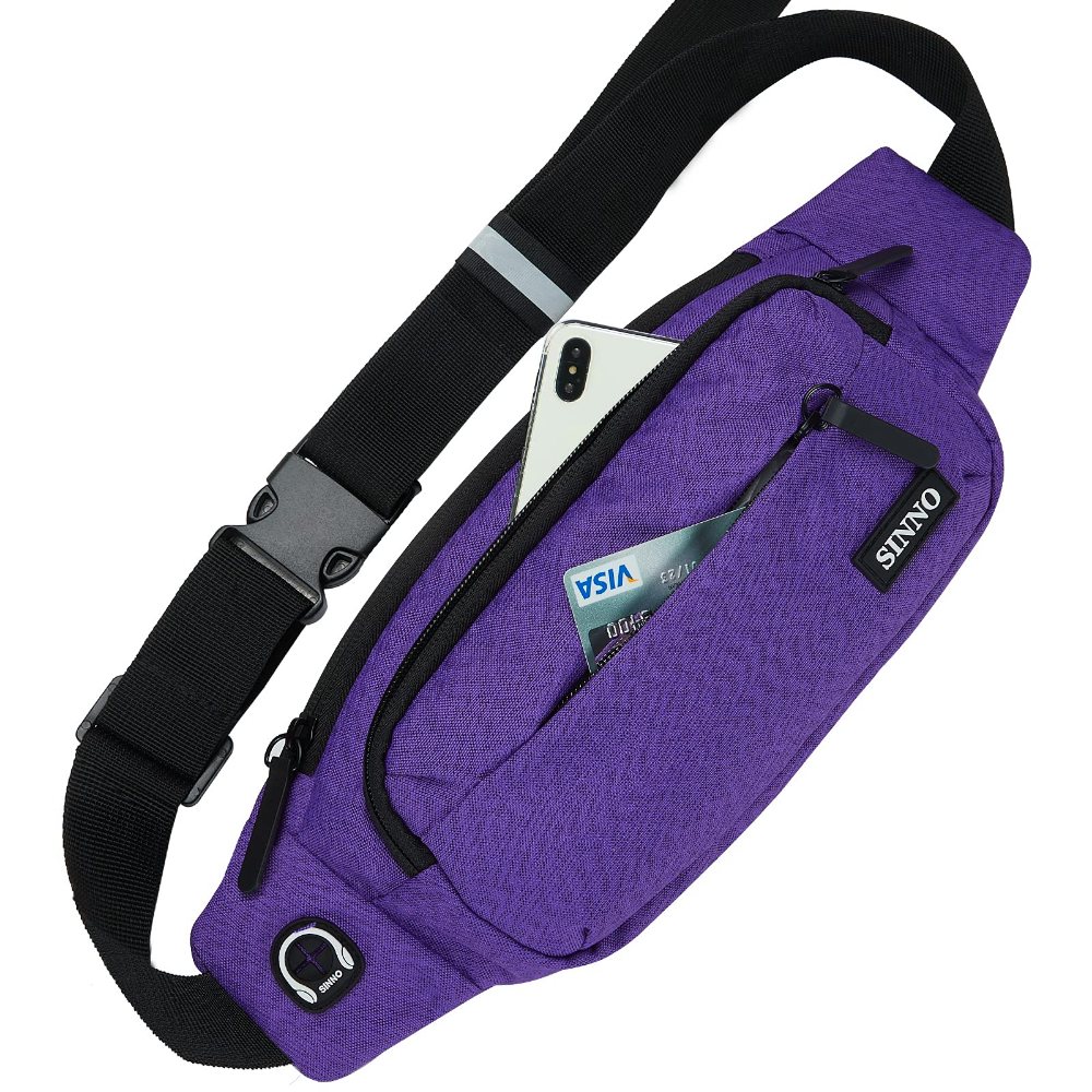 SINNO Large 4-Zip Crossbody Fanny Pack in Purple