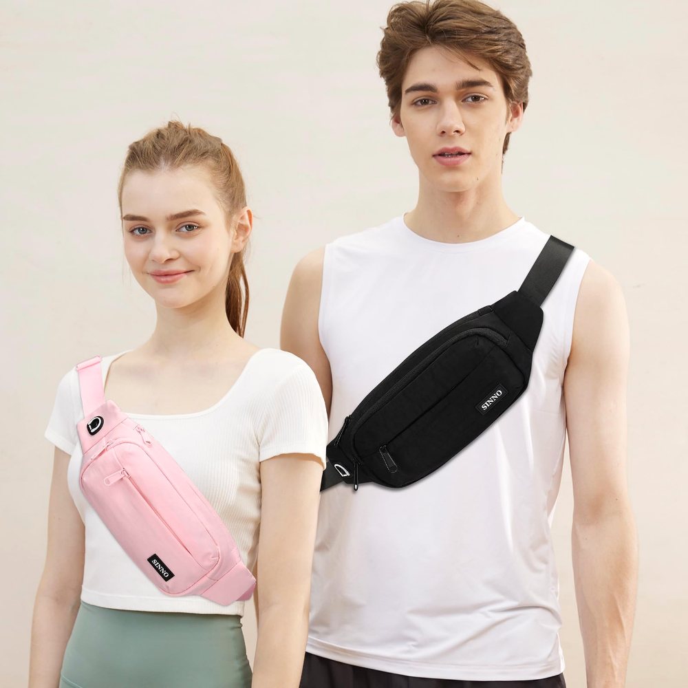 SINNO Large 4-Zip Crossbody Fanny Pack in Light Pink, view 2