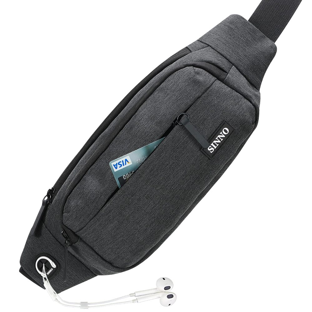 SINNO Large 4-Zip Crossbody Fanny Pack in Dark Gray