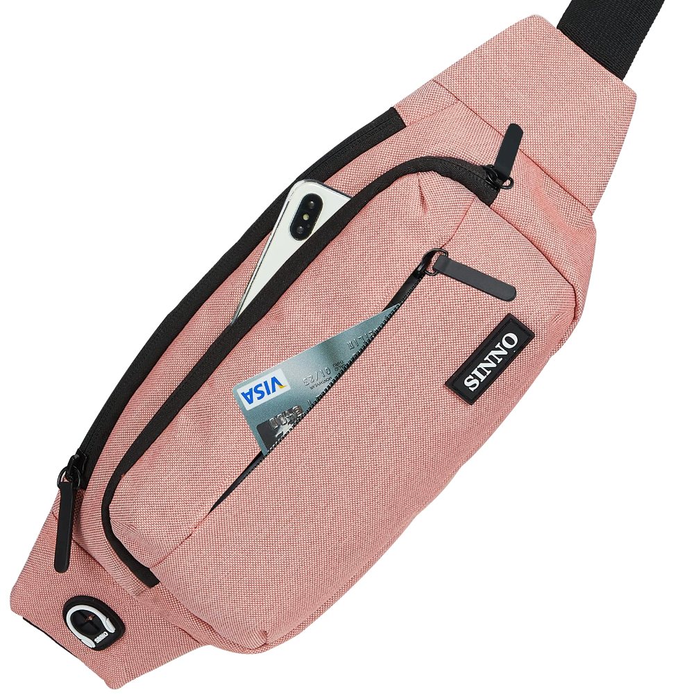 SINNO Large 4-Zip Crossbody Fanny Pack in Pink