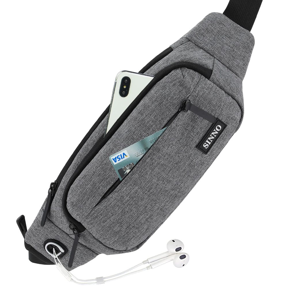 SINNO Large 4-Zip Crossbody Fanny Pack in Neutral Gray