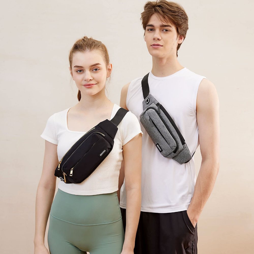 SINNO Large 4-Zip Crossbody Fanny Pack in Neutral Gray, view 2