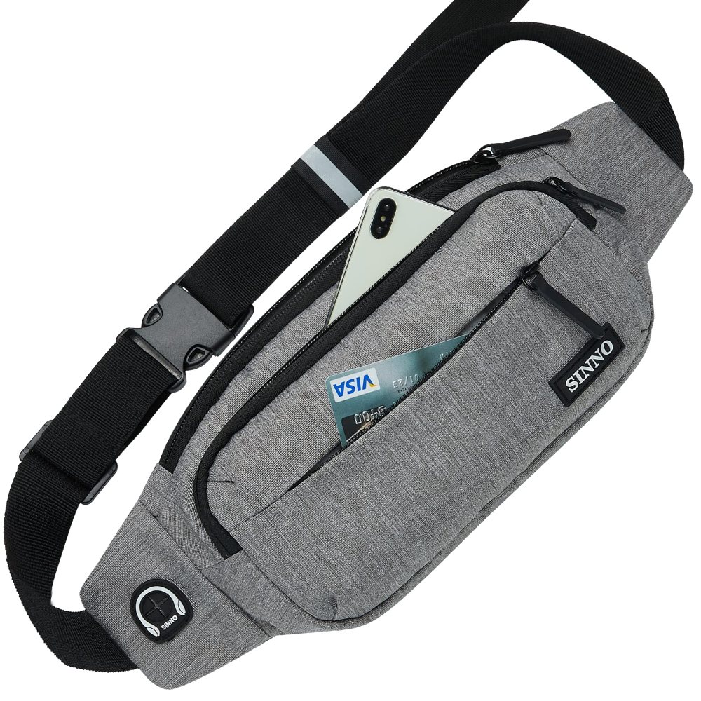 SINNO Large 4-Zip Crossbody Fanny Pack in Gray