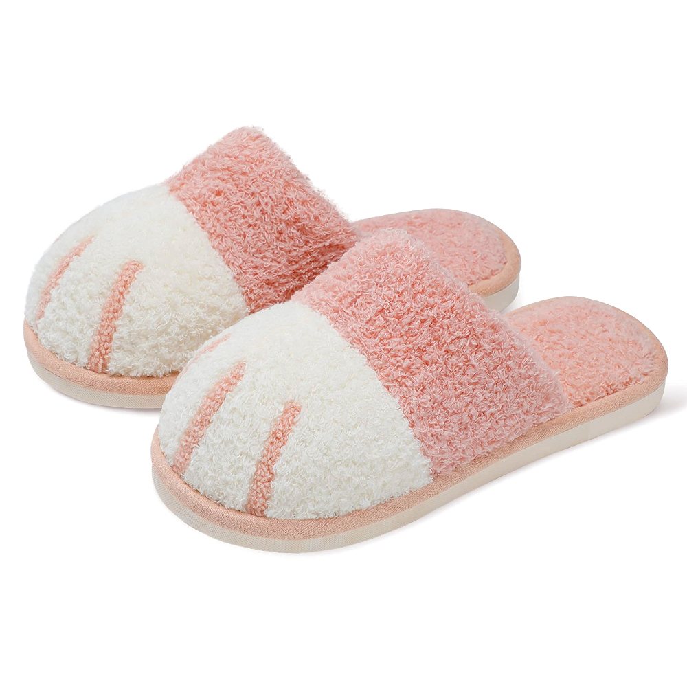 SINNO Cat Paw Plush Slipper in Pink
