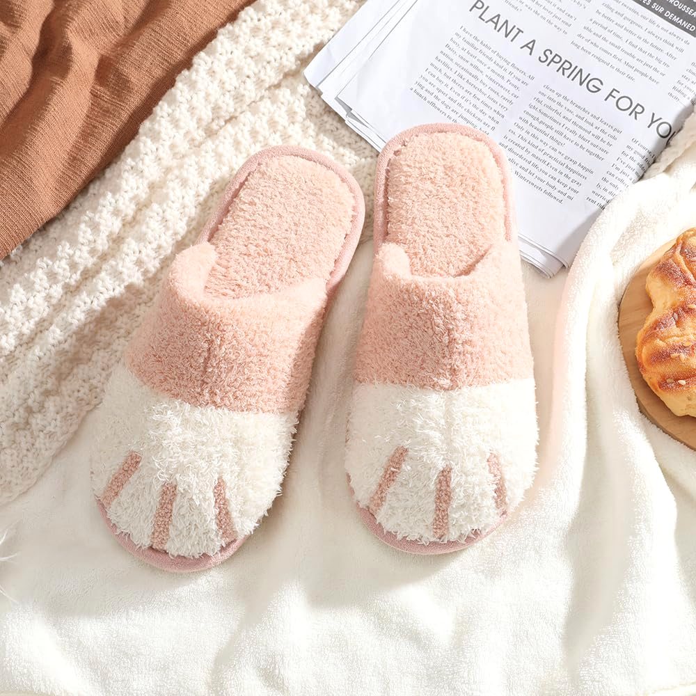 SINNO Cat Paw Plush Slipper in Pink, view 3