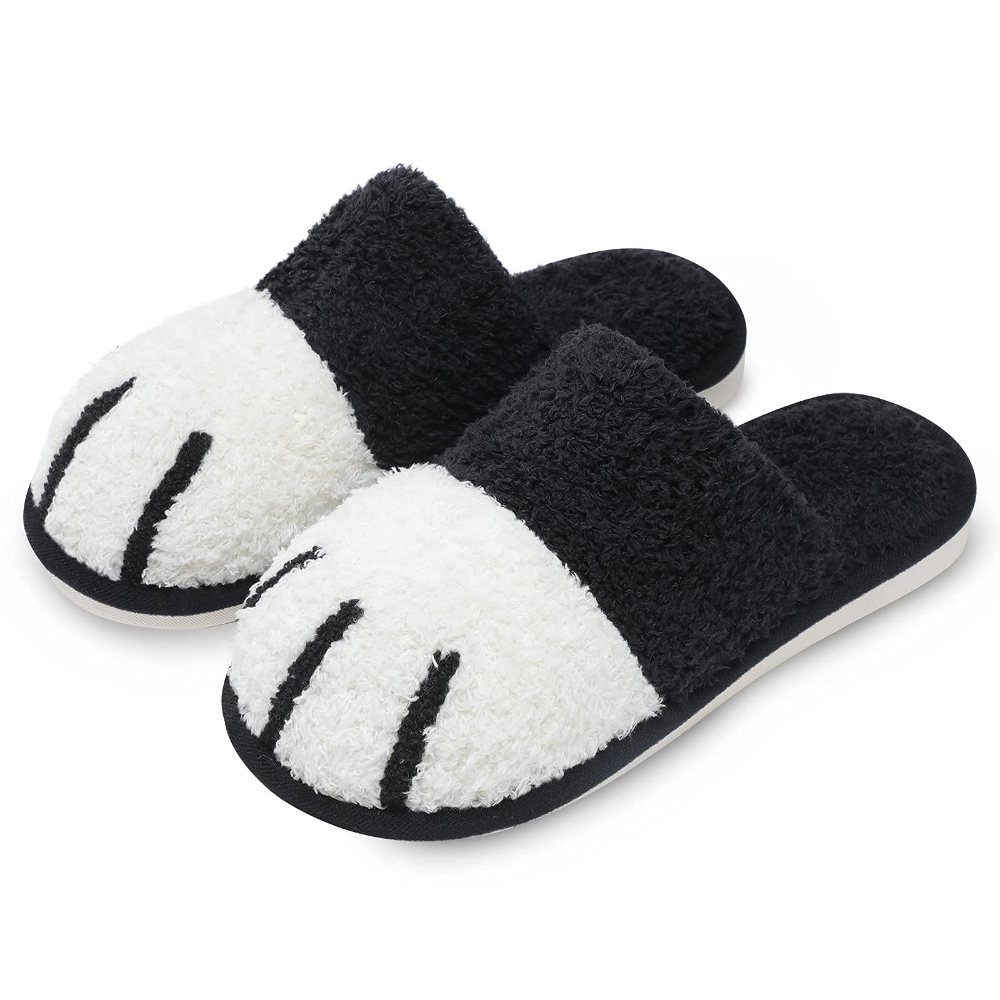 SINNO Cat Paw Plush Slipper in Black