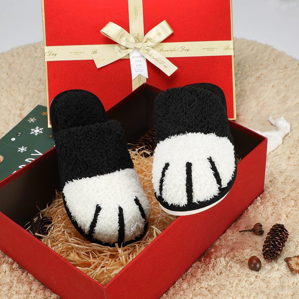 SINNO Cat Paw Plush Slipper in Black, view 2