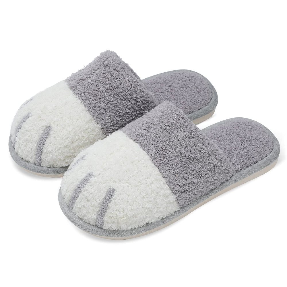 SINNO Cat Paw Plush Slipper in Gray