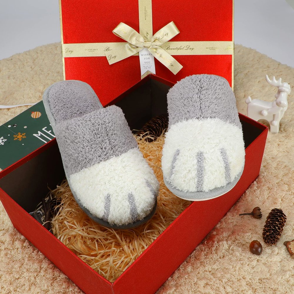 SINNO Cat Paw Plush Slipper in Gray, view 3