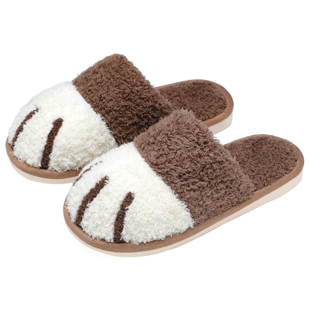 SINNO Cat Paw Plush Slipper in Coffee