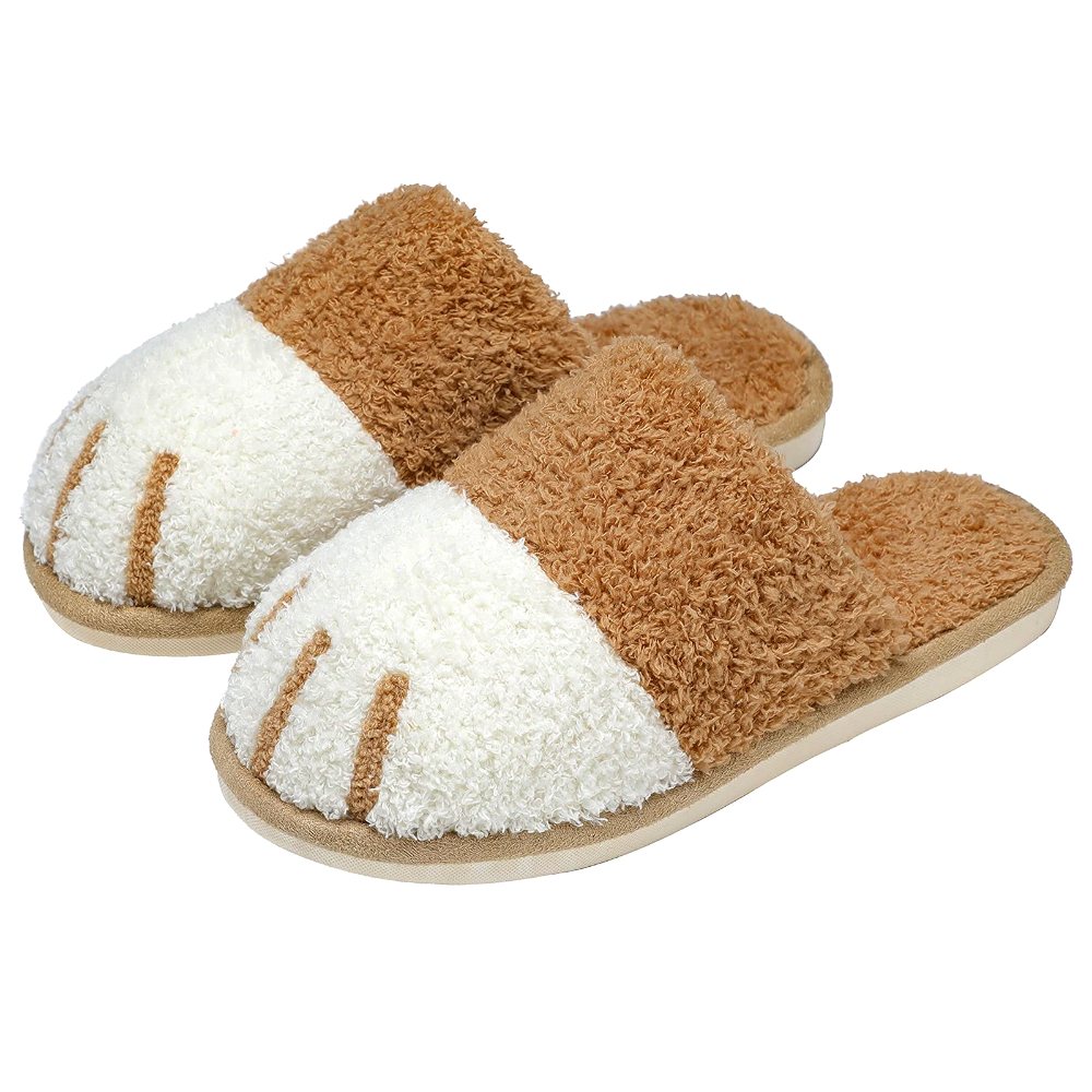 SINNO Cat Paw Plush Slipper in Khaki