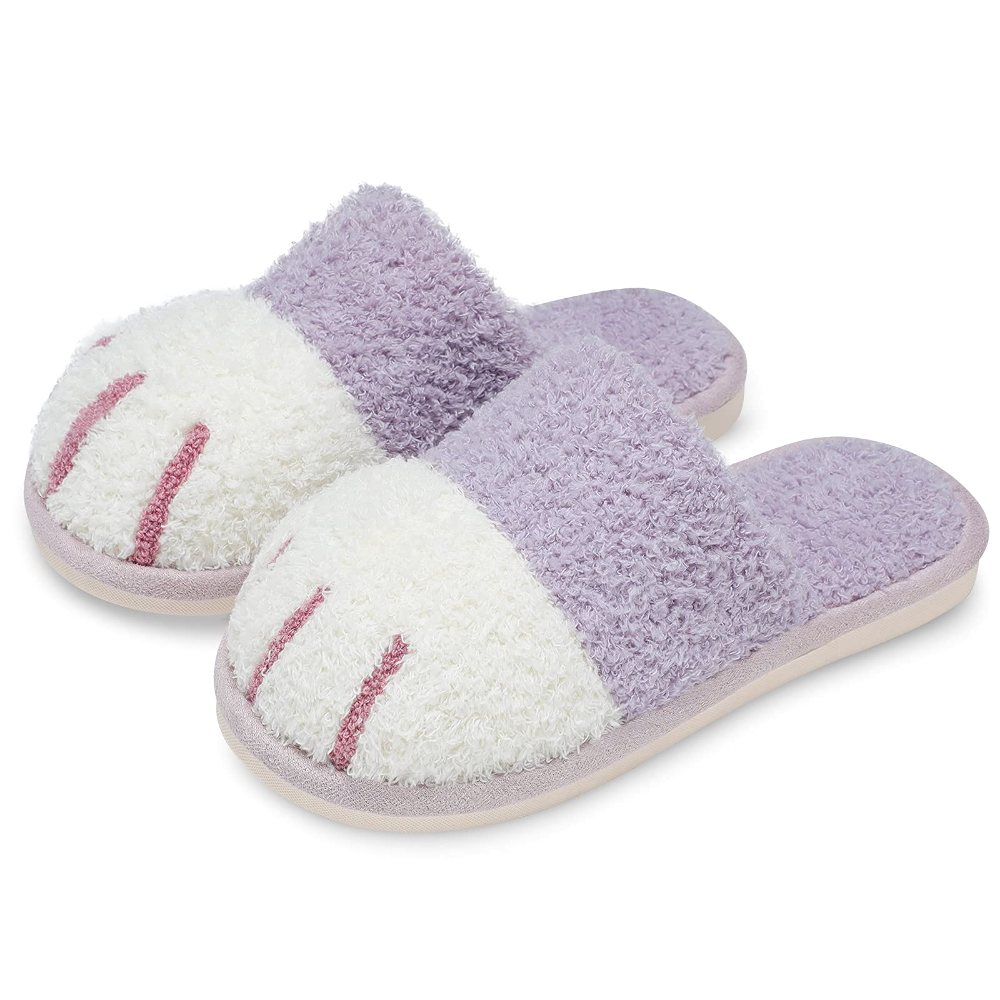 SINNO Cat Paw Plush Slipper in Purple