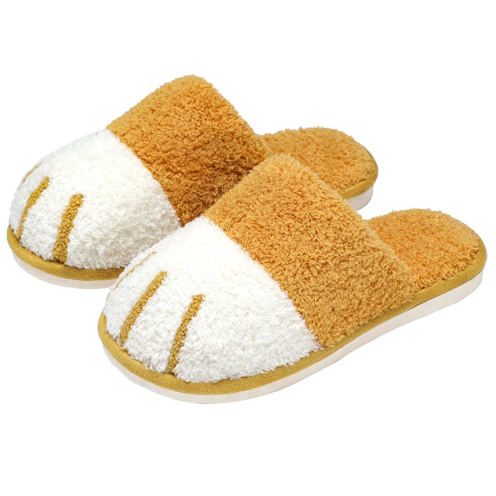 SINNO Cat Paw Plush Slipper in Yellow