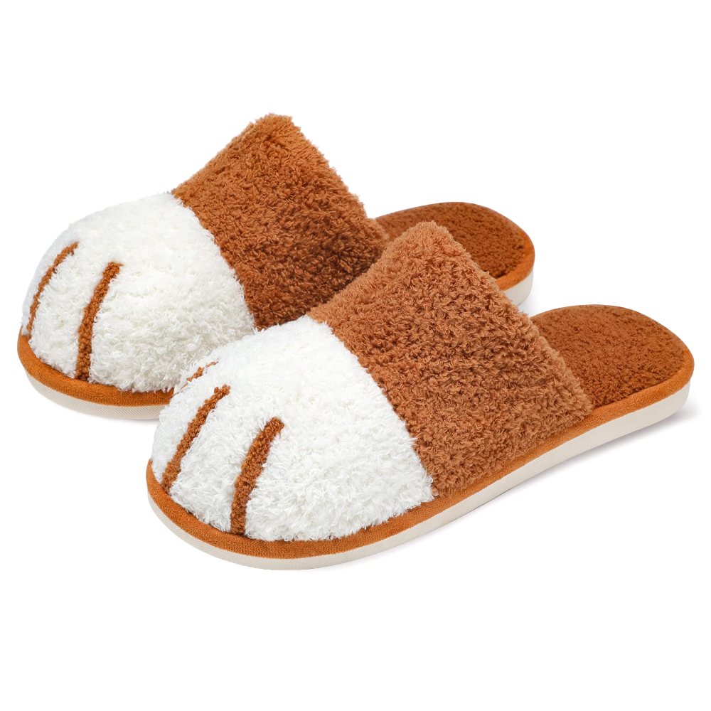 SINNO Cat Paw Plush Slipper in Caramel