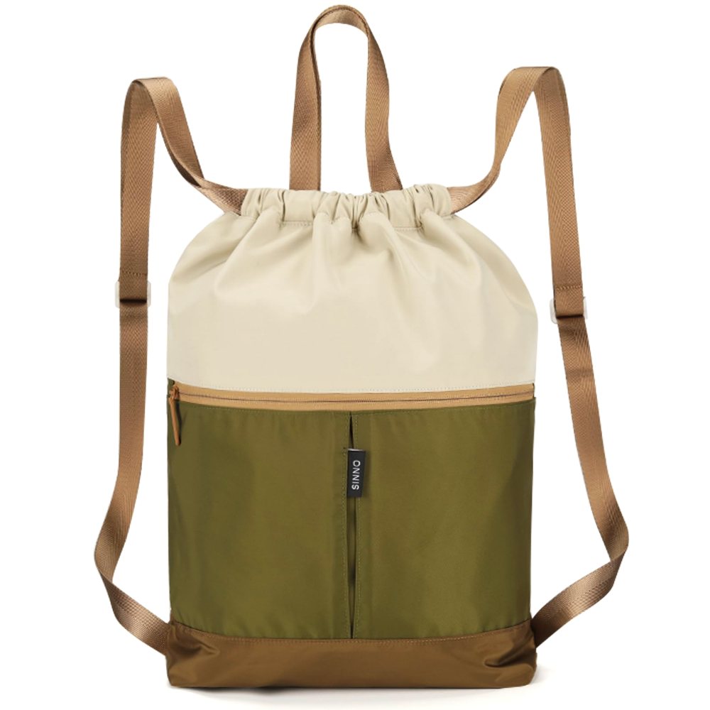 SINNO Drawstring Gym Tote with Wet Pocket in Army Green Apricot